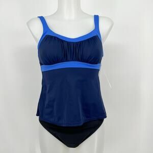Miraclesuit NEW Banded 2 pc Tankini Womens 12 Top Bottom Swimsuit Blue Black NWT
